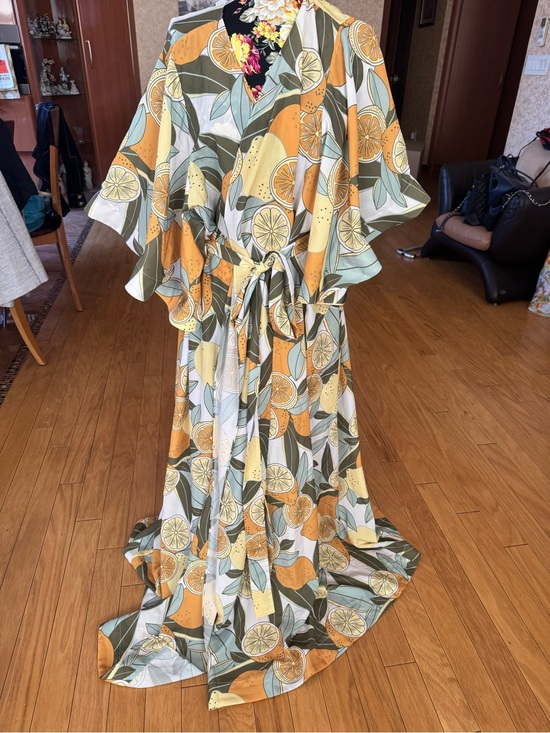 Andrea Iyamah Dresses & Skirts - Andrea Iyamah Citrus-Print Kimono Maxi Dress — Yellow, Green, Orange